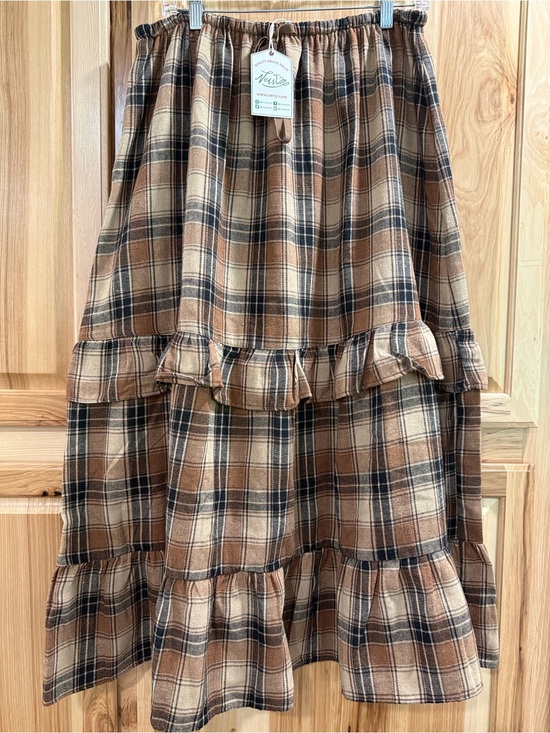 new in Dresses & Skirts - New! New In Women's Plaid Tiered Ruffle Cowgirl Rodeo Midi/Maxi Skirt Brown Sz L